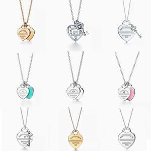 Designer Brand Classic Tiffays S925 Sterling Silver Double Heart Bord Pendant met druppellijm en diamant vergulde tie ketting