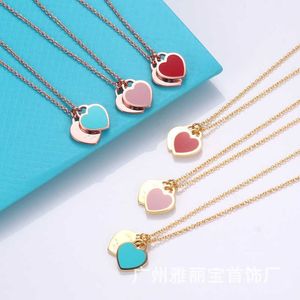 Ontwerpermerk Ela love Double Heart Tiffays ketting Vrouw CNC stalen afdichting Word 18K Real Gold Electroplating Ins Niche Design sleutelbeen ketting