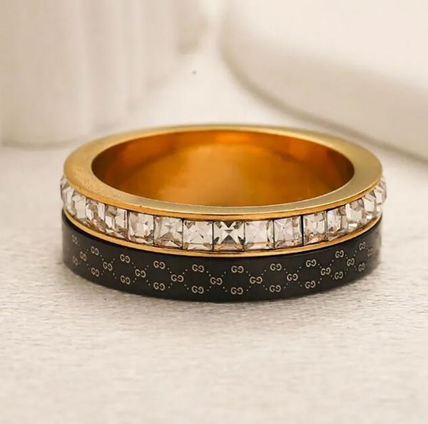Anillos de compromiso de marca de diseñador, joyería de acero inoxidable chapada en oro, anillo de boda clásico que no se decolora