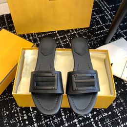 Designer merk F Slippers met doos luxe sandalen mannen vrouwen schoenen kussens comfortabel koper zwart roze zomer mode dia strand slippers
