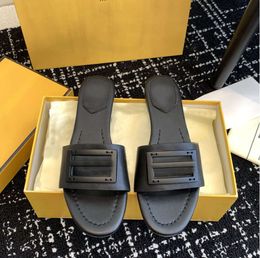Designer merk F Slippers met doos luxe sandalen heren en damesschoenen kussens comfortabel koper zwart roze zomer mode dia strand slippers 002
