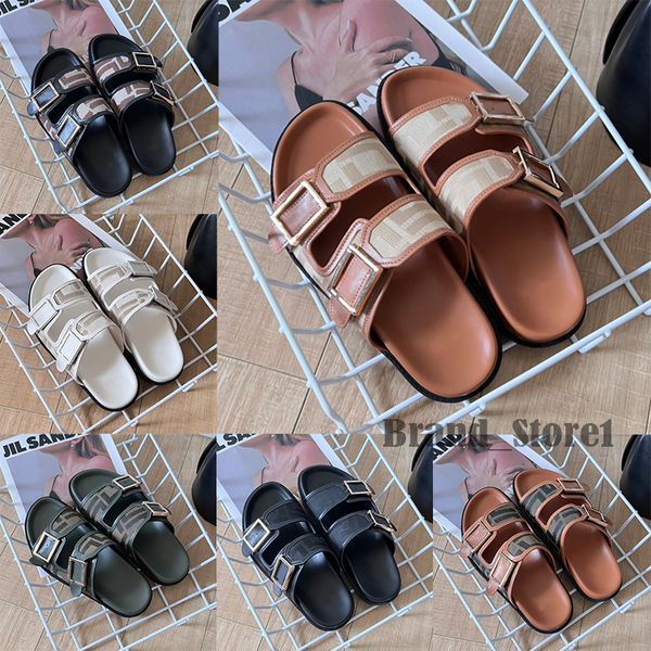 Diseñador de la marca F Zapatillas con caja Sandalias de lujo Zapatos para hombres Almohadas Cómodas Cuero Cobre Negro Rosa Verano Moda Diapositivas Playa Zapatillas