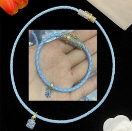 Ontwerper Merk Mode Blauw Leer Touw Kettingen Armbanden Banshee Hoofd Portret Hanger Sieraden Dames Bruiloft Verjaardagsfeest Geschenken XMS32 --03
