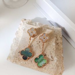 Designer Brand Fashion Clover 18k Double Lucky Oorrings met agaat van kleurbestendige mode veelzijdige damesjuwelen oorbellen