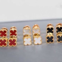 Designer Brand Fashion Gold High Edition Van Clover Mini Earrings Medium Red Agate Black Shell White Fritillaria vrouwelijke sieraden