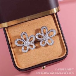 Designer Brand Fashion High Version Van Four Leaf Grass Oreadings For Womens New Full Diamond Big Petal Sun Jewelry