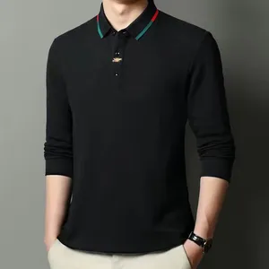 Brand de créateur Polo Polo 100% coton noir Black Men de broderie coréenne à manches longues décontractées