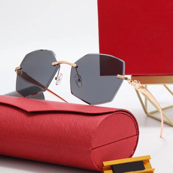 Diseñador de la marca Gafas de sol de moda Gafas de sol de lujo al aire libre de verano para mujeres gafas carti hombres gradiente gafas de sol casuales marco Cabeza de leopardo Sin montura rosa rombo o