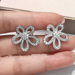 Brand de créateur Fashion Van Big Boucles d'oreilles 925 Sterling Silver Plated 18k Gold Diamond plein de pétales bijoux