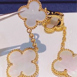 Boucles d'oreilles en trèfle de la marque de mode de créateur et or épaissis épaissis 18k Rose Blanc Fritillaria Double bijoux