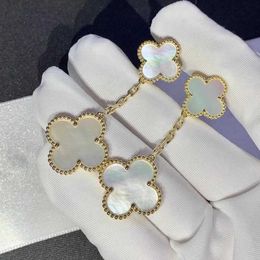 Designer Brand Fashion busje vier bladgras oorbellen en goud vergulde 18K roos dubbelzijdige natuurlijke witte fritillaria sieraden