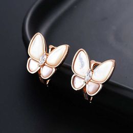 Designer Brand Fashion Van Natural White Beibei Butterfly Ear Clam High Version Light Luxury Studs S925 Silver Rose Gold Beimu Clip Sieraden