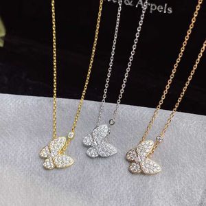 Designer merk Glod Hoge Versie Bus Butterfly volledige diamanten ketting voor vrouwen 18k rose goud minimalistische elegantie sleutelbeen ketting