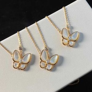 Brand de créateur Gloden Van High Edition Collier Butterfly Collier Natural White Fritillaria Ensemble avec diamant Placage épaissi