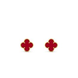 Boucles d'oreilles de trèfle en or de marque de créateurs plaquées avec des bijoux à double face blanc de l'agate rouge 18K
