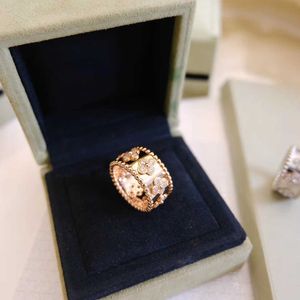 Designer Brand Hoge versie Golden Van caleidoscoop Ring brede en smalle volledige diamant 18k Rose Gold Flower Light Luxury Style Dames met logo -categorie HWQZ