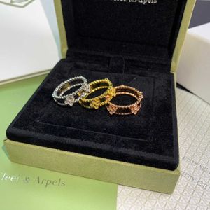 Designer Brand Hoge Versie van Vier-blad Clover caleidoscoop smal ring dames goud dik vergulde 18k roségouden mode met logo
