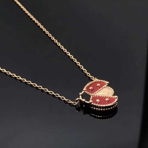 Designer merk hoge versie van ladybug ketting elektroplated 18k rose goud rode jade medaille vier blad gras kraag ketting vrouw