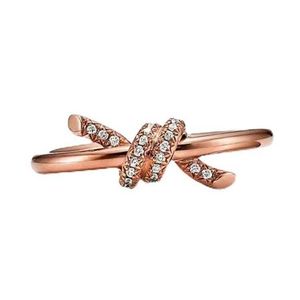Ontwerpermerk Japanse TFF Minimalistische temperamentknoopring voor vrouwen 925 Sterling verzilverd met 18k gouden ingelegde diamant gedraaide boogvinger met logo