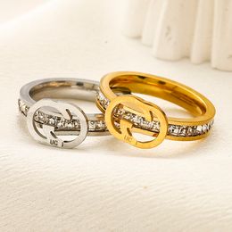Designer Merk Letter Ringen 18K Verguld Zilver Roestvrij Stalen Ring Mode Luxe Inleg Kristal voor Dames Bruiloft Sieraden Vakantie Cadeau Maat: 6 7 8 9