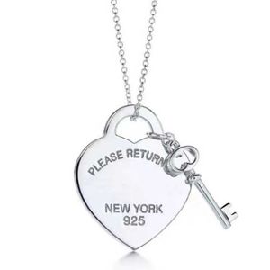 Designer Brand Love Key Necklace vrouwelijke tiffays hart Engels hangende tag perzik kraag met logo