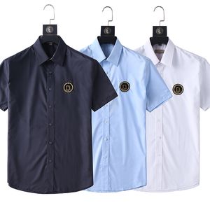 Designer Brand Men's mode shirt met korte mouwen, solide kleur revers geborduurd casual shirt M-3XL