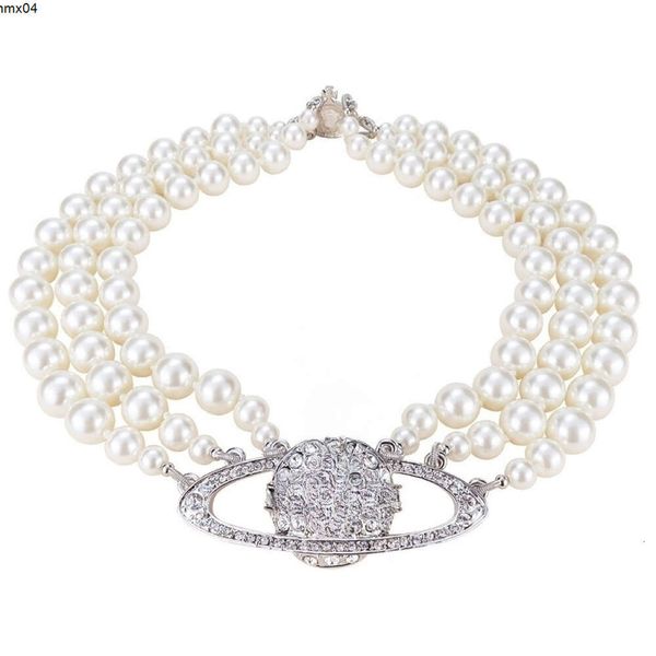 Collier de marque de créateur classique Saturn pour femmes, robuste, multicouche de perles et de diamants, ras du cou, bijoux de fête pour dames {category}{category}