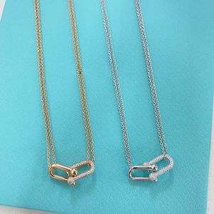 Ontwerper Gloednieuwe 925 Sterling Silver Tiffays Yang Ying Baby Same Double Ring Necklace Horseshoe Buckle Belt Diamond High Edition Mijin Plating