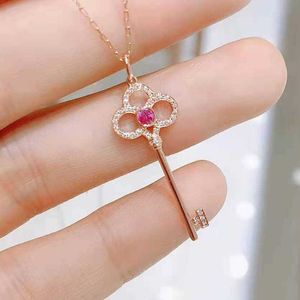 Ontwerpermerk Pink Diamond Key Necklace 925 Sterling verzilverde 18K Rose Gold Home Pendant Collarbone Chain Female