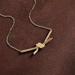 Designer merk Pure 14K gouden ketting met dames heldere diamant ingelegde knoop gepersonaliseerde 18k één stuk ketens sieraden 148