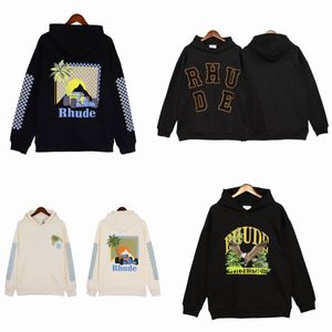 Marque de créateurs RHUDE Sweats à capuche pour hommes Pull imprimé à col rond à manches longues High Street Hip Hap Treetwear Rhude Hoody Tops surdimensionnés pour hommes et femmes