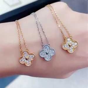 Designer Brand S925 Silver Van High Version Collier Collier Womens Full Diamond Agate Fritillaria Fashion Poldoufle Pendante Pendre chaîne de clavicules