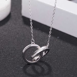 Ontwerpermerk S925 Sterling Silver Double Ring Necklace 1837 Mode Temperament Pendant Tiffays Dubbele ring Zilver sleutelbeenketen voor vrouwen