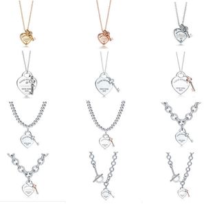 Designer merk Small Tiffays 925 Sterling Silver Heart Key Gold Plated Diamond Necklace Populaire liefde Hangkraagketen