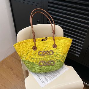 Designer merk stro gevlochten mand tas grote wijnstok vrouwen schouder groot geweven handvat handgemaakte handtas zomer strand stro tassen Tote portemonnee