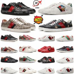 Designer Merk Styling Ace Bee Low Cartoons Echte Heren Dames Casual Schoenen Tijger Geborduurd Zwart Wit Groene Strepen Lederen Sneakers Klassieke Slang 80mW #