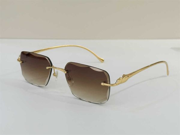 Lunettes de soleil de marque de styliste, verres découpés en diamant, métal léopard, haut de gamme, Vintage, Protection UV 400, couleur or, pour hommes et femmes, sport