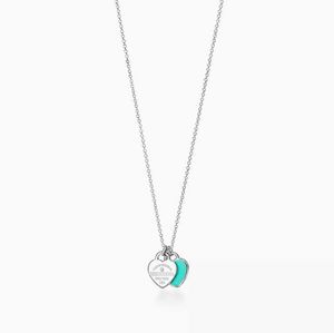 Designer Brand Tiffays 925 Silver Double Heart Blue gevallen emailvormige diamant ketting mode kraag ketting vriendin cadeau