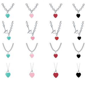 Designer Brand Tiffays 925 Sterling zilveren hartvormige vallende glazuur hangende ketting Tie Family Love Style Collar Chain