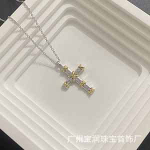 Designer Brand Tiffays Cross Necklace S925 Silver High End Fashion Diamond ingelegd paar Kraagketen met logo