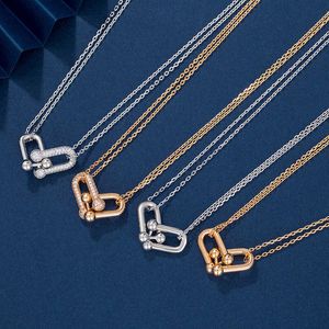 Designer Brand Tiffays Gold Double Ring Necklace Buckle Horseshoe Rose Pendant Light Luxe eenvoudige kettingkraag