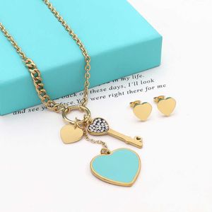 Designer merk Tiffays hartvormige sleutel accessoires ketting goud dames groene druppelolie oorbellen hanger nr.