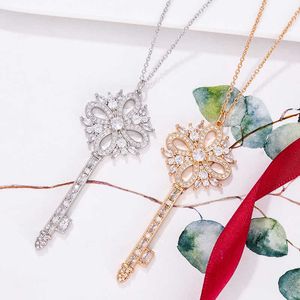 Designer Brand Tiffays Key ketting goud vol diamanten sneeuwvlok hanger Simple en luxe stijl trui keten dames hoge kwaliteit