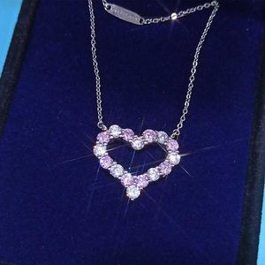 Designer Brand Tiffays Love Necklace 925 Sterling Silver Pink Diamond Collarbone Chain Female Gift eenvoudig Temperament