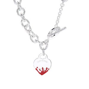 Designer merk Tiffays Love ketting vrouwelijk CNC stalen afdichtingsbrief blauw rood roze zwart email spray lijm perzik hart hanger dikke ketting met logo