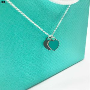 Designer Brand Tiffays Love ketting vrouwelijk 925 sterling zilver rood hart email Blauwe sleutelbeen keten dubbele hanger