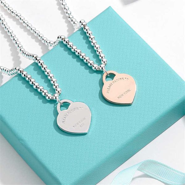 Marque de créateurs Tiffays Precision Edition Sterling Silver Rose Gold Heart en forme de perles Round Collier avec sens de conception de haut niveau pour le petit marché