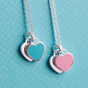 Brand de créateur Tiffays S925 Silver Enamel Love Ball Blue Heart Collier Fashion Pink Poly Pendant