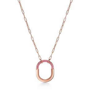 Designer Brand Tiffays S925 Sterling Silver ketting Nieuwe High Version Lock Head Chain Pink Diamond U-vormige dames mode eenvoudige kraag