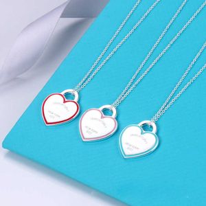 Designer Brand Tiffays Simple Love Email Blue Red Pink Peach Heart Necklace vrouwelijke ins hart hangende sleutelbeen ketting